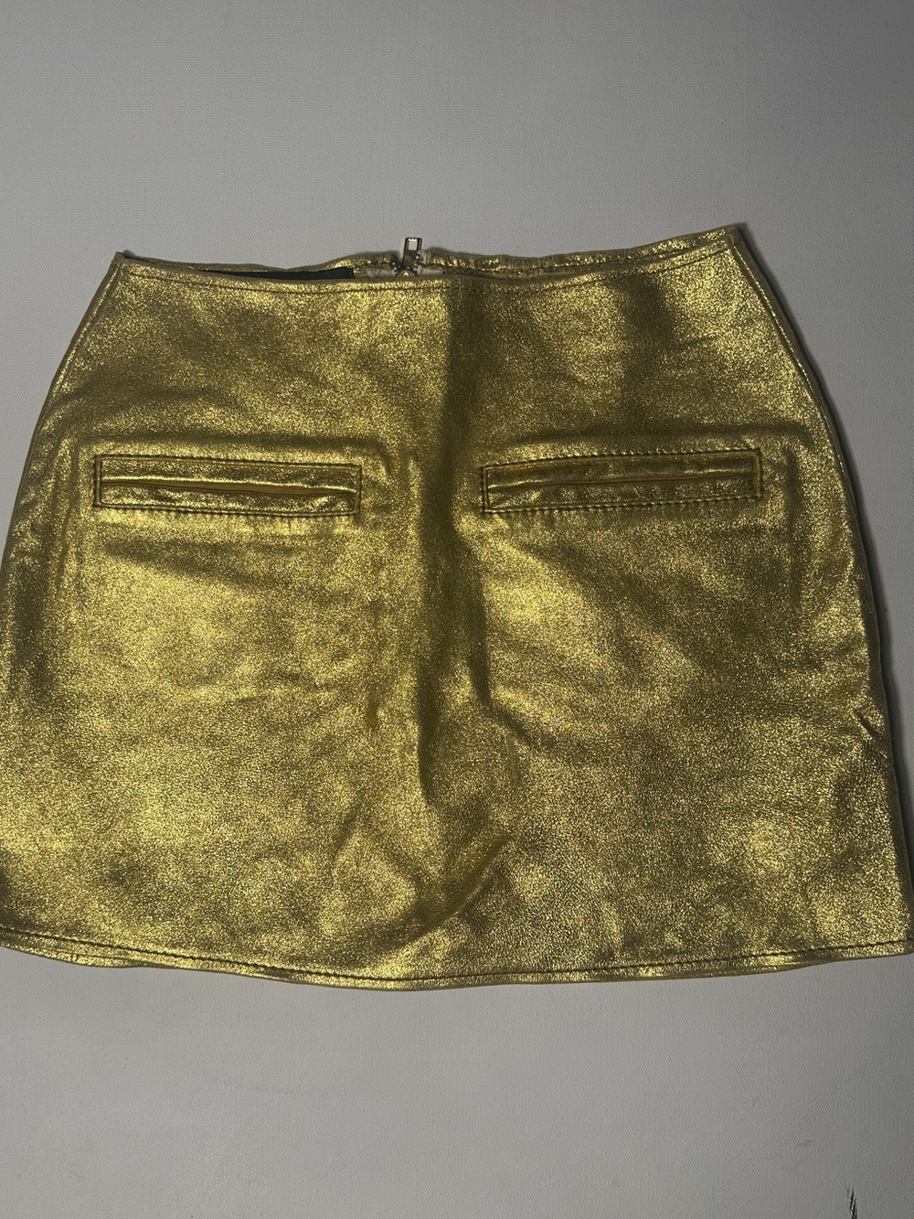 After Party by Nasty Gal Metallic Gold Mini Skirt with Faux-Welt Pockets